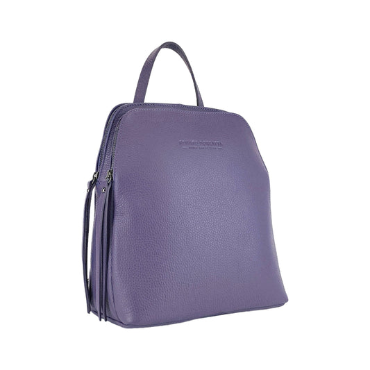 RB1018Y | Women's Double Compartment Backpack in Genuine Leather Made in Italy with Adjustable Shoulder Straps. Gunmetal Metal Accessories - Purple Color - Dimensions: 26 x 30 x 14.5 cm-0