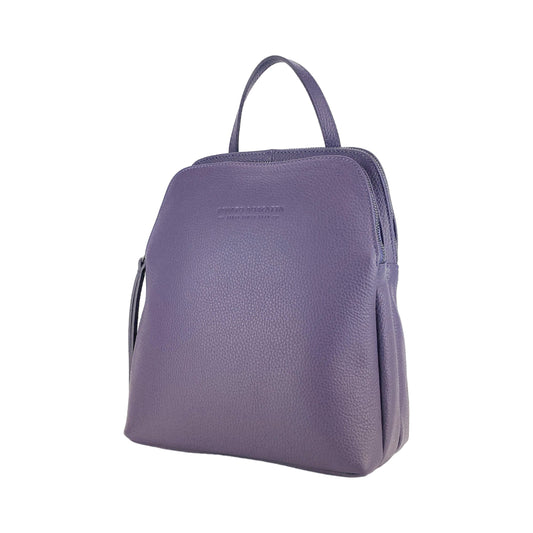 RB1018Y | Women's Double Compartment Backpack in Genuine Leather Made in Italy with Adjustable Shoulder Straps. Gunmetal Metal Accessories - Purple Color - Dimensions: 26 x 30 x 14.5 cm-1