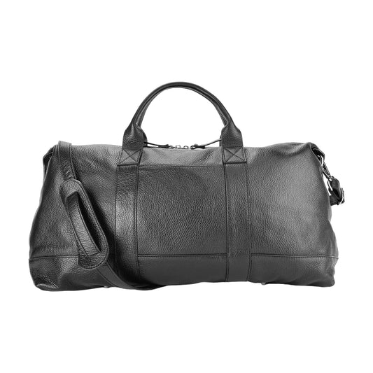 RB1029A | Genuine Leather Travel Bag Made in Italy with Adjustable and Removable Shoulder Strap. Zip Closure and Polished Nickel Metal Accessories. Black Color. Dimensions: 57 x 26 x 24 cm.-0