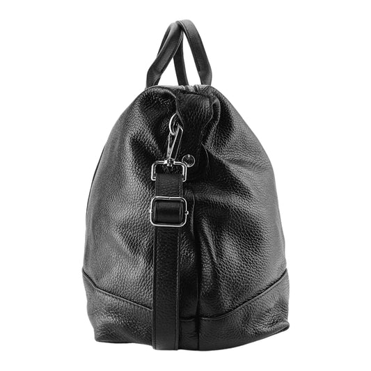 RB1029A | Genuine Leather Travel Bag Made in Italy with Adjustable and Removable Shoulder Strap. Zip Closure and Polished Nickel Metal Accessories. Black Color. Dimensions: 57 x 26 x 24 cm.-1